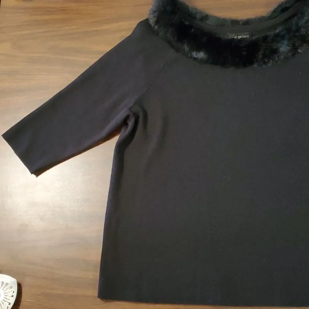 LANE BRYANT Black Sweater w/ Rabbit Fur Collar‎ SIZE 18/20
